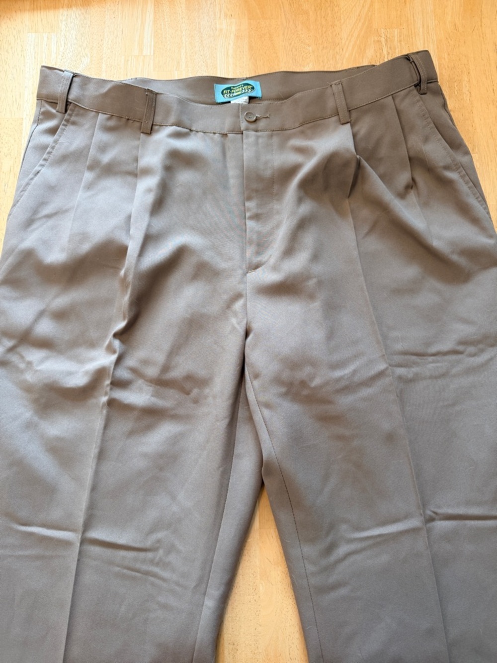 Haband Tan Pants with Navy & Mustard Plaid Lining 40L (32/34 length)